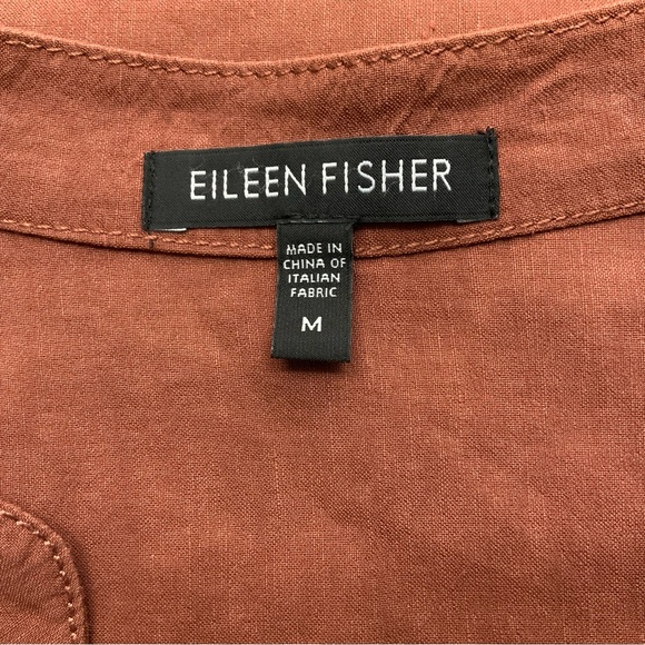 Eileen Fisher Burnt Orange Linen Button Up Top. Women’s Size Medium. - Picture 5 of 7